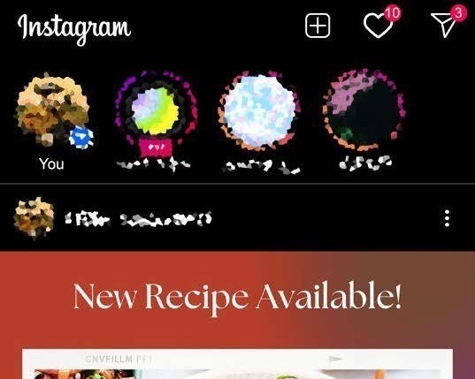 Photo of an Instagram post advertising a new recipe. Any identifying content of the poster or their follwers is blurred out.